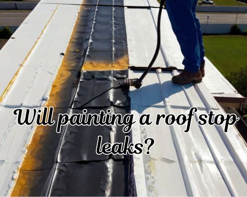 Roof being coated with paint by roofer.