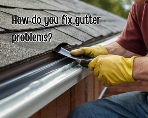 Gutter being fixed on sloped roof.